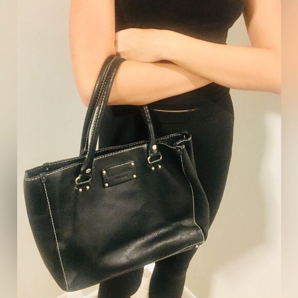 KATE SPADE NEW YORK Wellesley Kory Black Leather Open Top Work Tote Bag - Picture 3 of 7